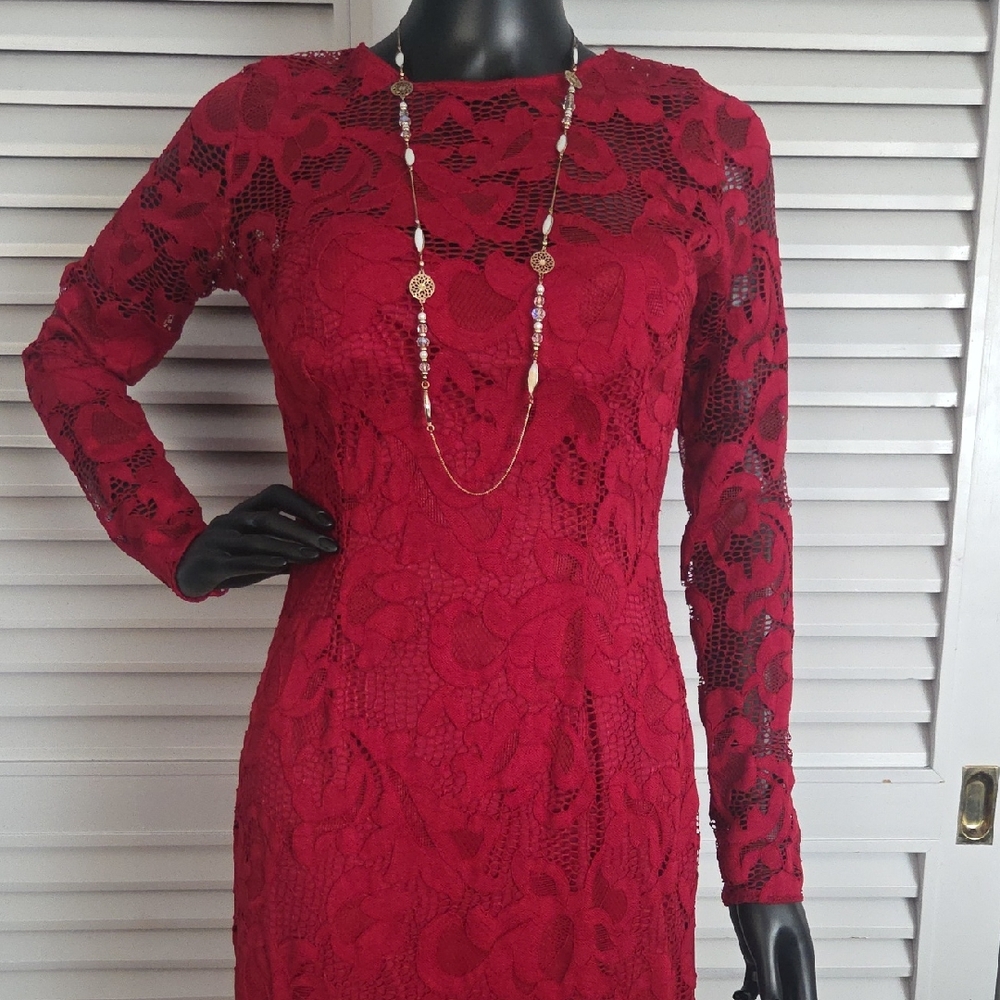 Issue New York Red Lace Long Sleeve Dress